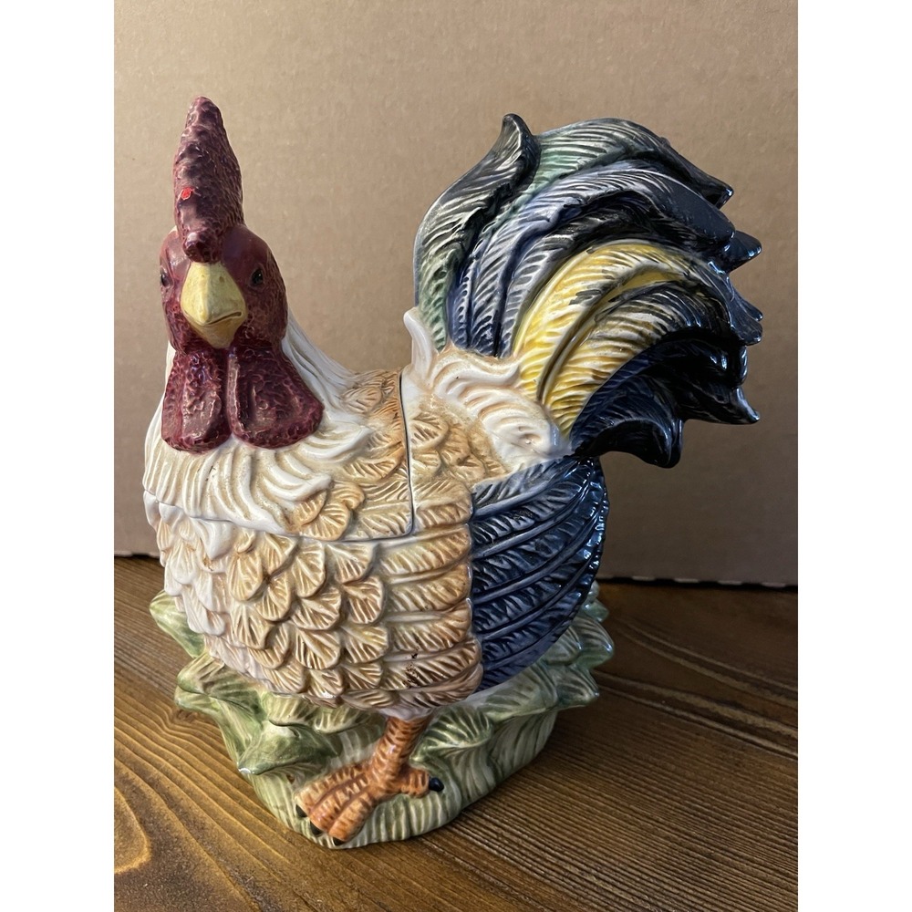 Vintage Jay Import Colorful Farm Rooster 10" Ceramic Cookie Jar